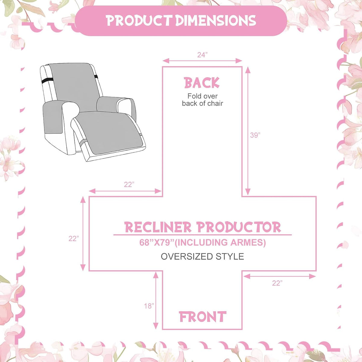 Pink Patchwork Recliner Chair Cover Flower Recliner Slipcover