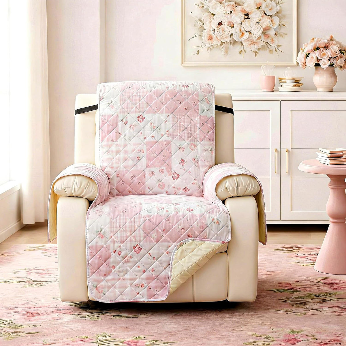 Pink Patchwork Recliner Chair Cover Flower Recliner Slipcover