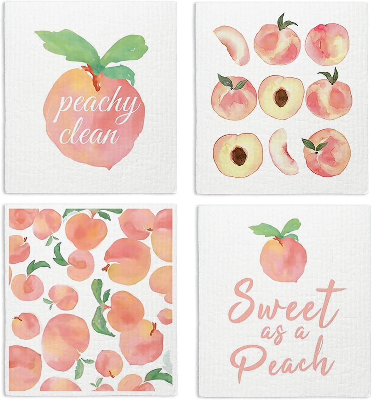 Peach Swedish Dishcloths for Kitchen 4 Pack Reusable Funny