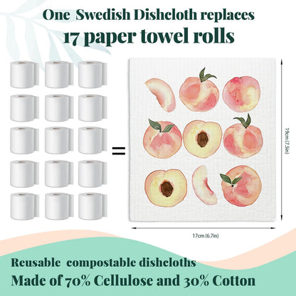 Peach Swedish Dishcloths for Kitchen 4 Pack Reusable Funny
