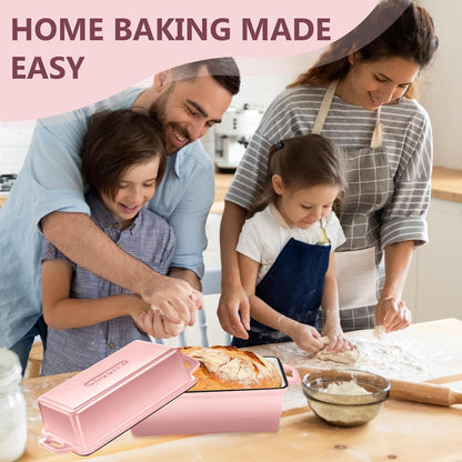 Enameled Cast Iron Bread Loaf Pan with Lid, 9x5 Sourdough Baking Pans for Homemade Bread, Cake, Meatloaf, Even Heating Bread Pans, 2-Piece Set, Pink