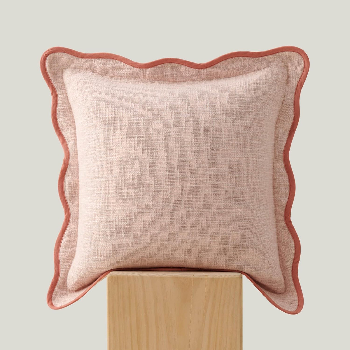 100% Cotton Scalloped Throw Pillow Covers, Shell Pink