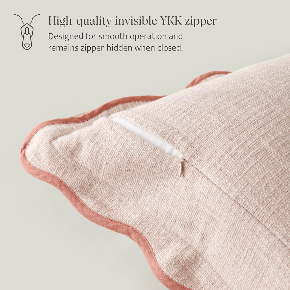100% Cotton Scalloped Throw Pillow Covers, Shell Pink