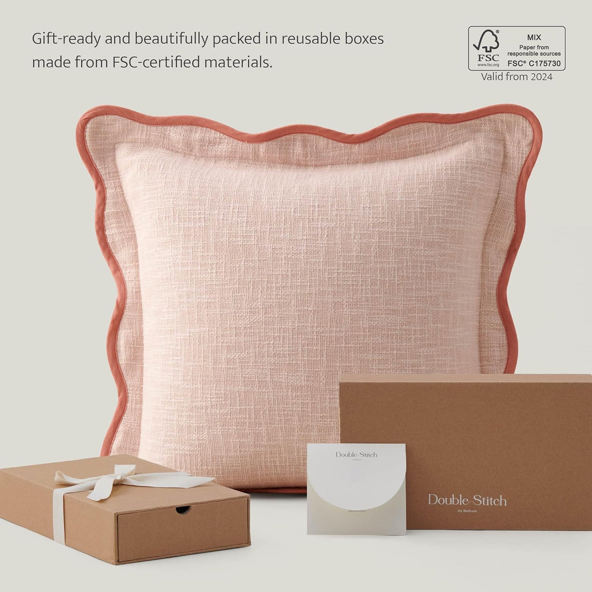 100% Cotton Scalloped Throw Pillow Covers, Shell Pink