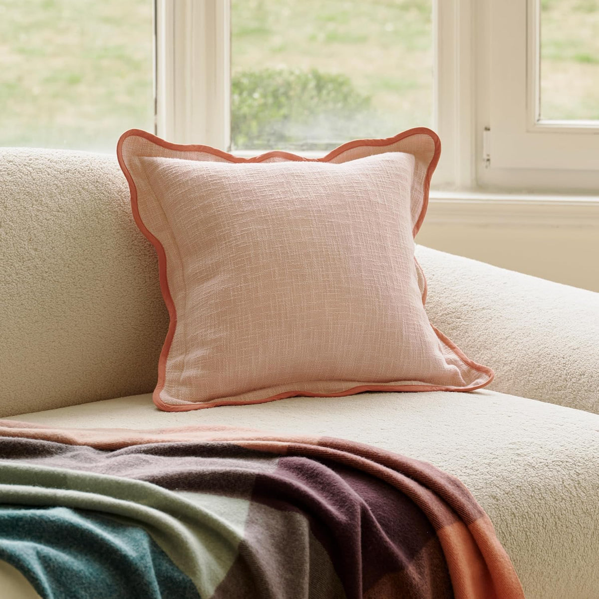 100% Cotton Scalloped Throw Pillow Covers, Shell Pink