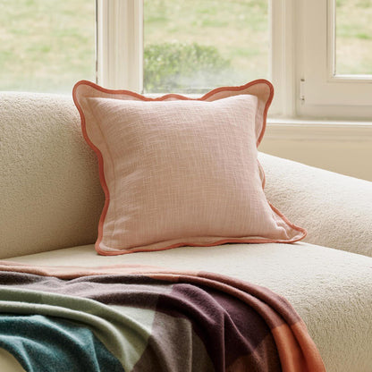 100% Cotton Scalloped Throw Pillow Covers, Shell Pink