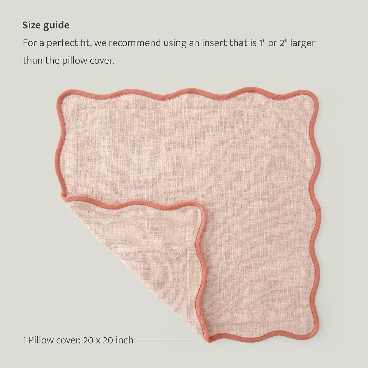 100% Cotton Scalloped Throw Pillow Covers, Shell Pink