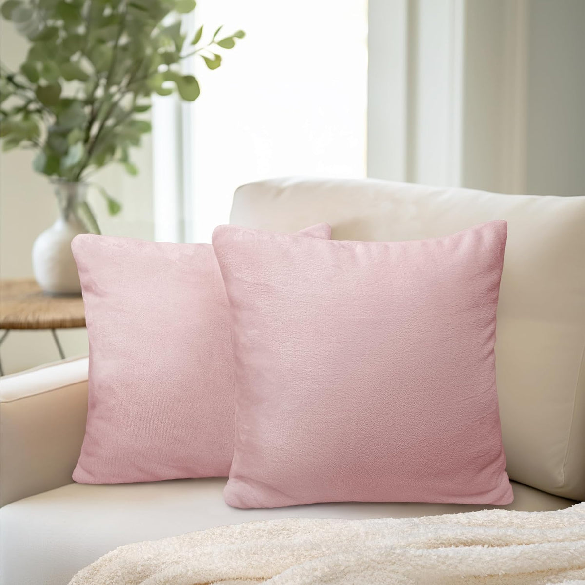 Light Pink Decorative Throw Pillow Covers 18x18 Set of 2 Plush Cozy