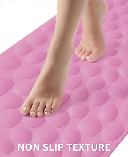 Bathtub Mat Non Slip, 16x40 inch Extra Long Bath Tub Mat with Strong Suction Cups, Soft Rubber Bathroom Floor Mat, Machine Washable, 100% BPA Free (Pink)