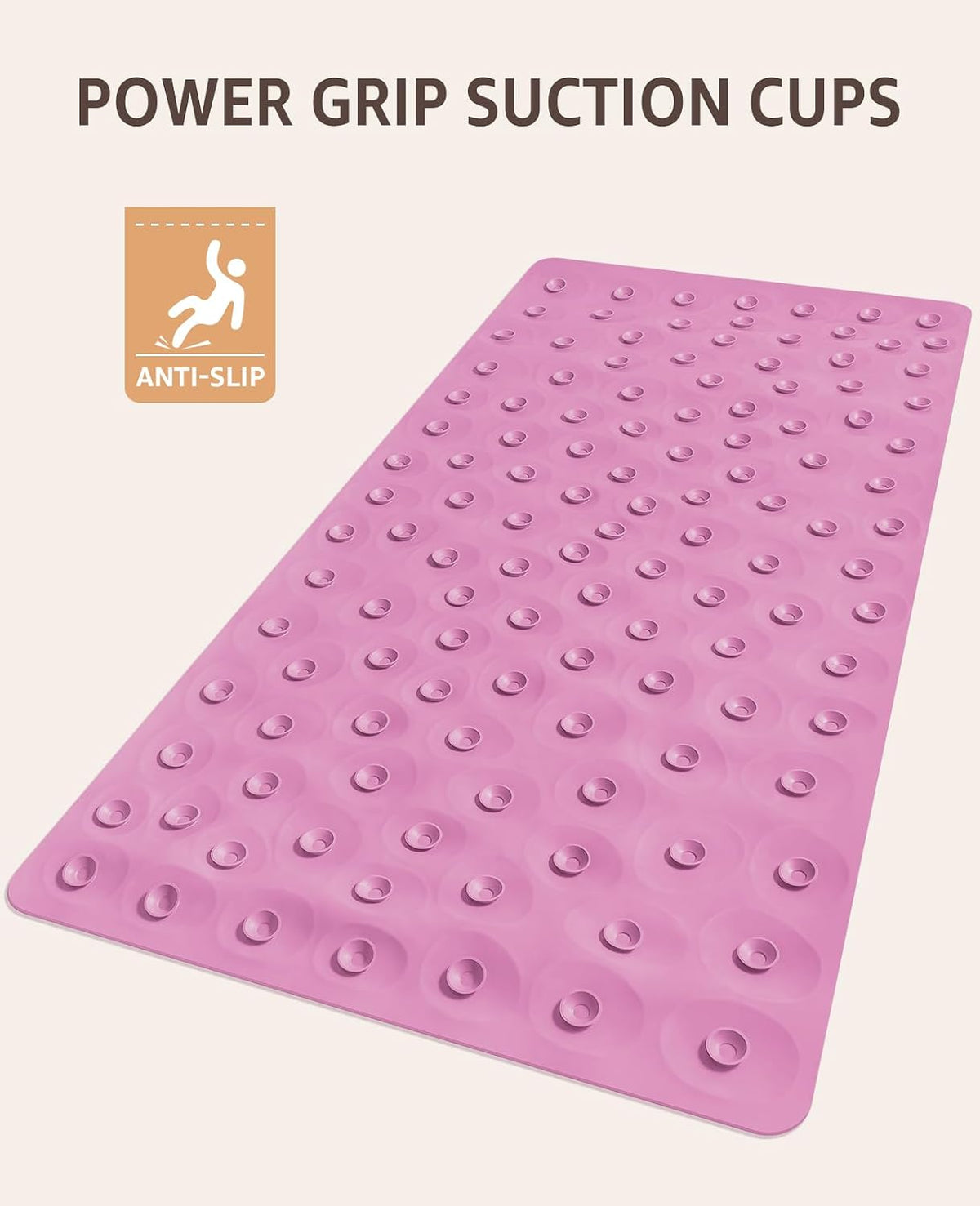 Bathtub Mat Non Slip, 16x40 inch Extra Long Bath Tub Mat with Strong Suction Cups, Soft Rubber Bathroom Floor Mat, Machine Washable, 100% BPA Free (Pink)