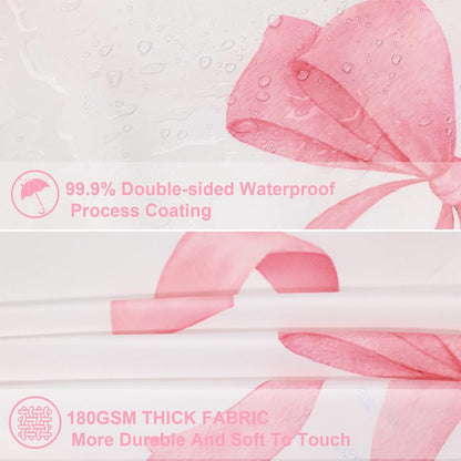 Pink Bow Scalloped Shower Curtain, Cute Pink Shower Curtains Pretty Aesthetic Preppy Waterproof Fabric Girls Bath Bathroom Decor with Metal Hook 72 W x 72 H Inch