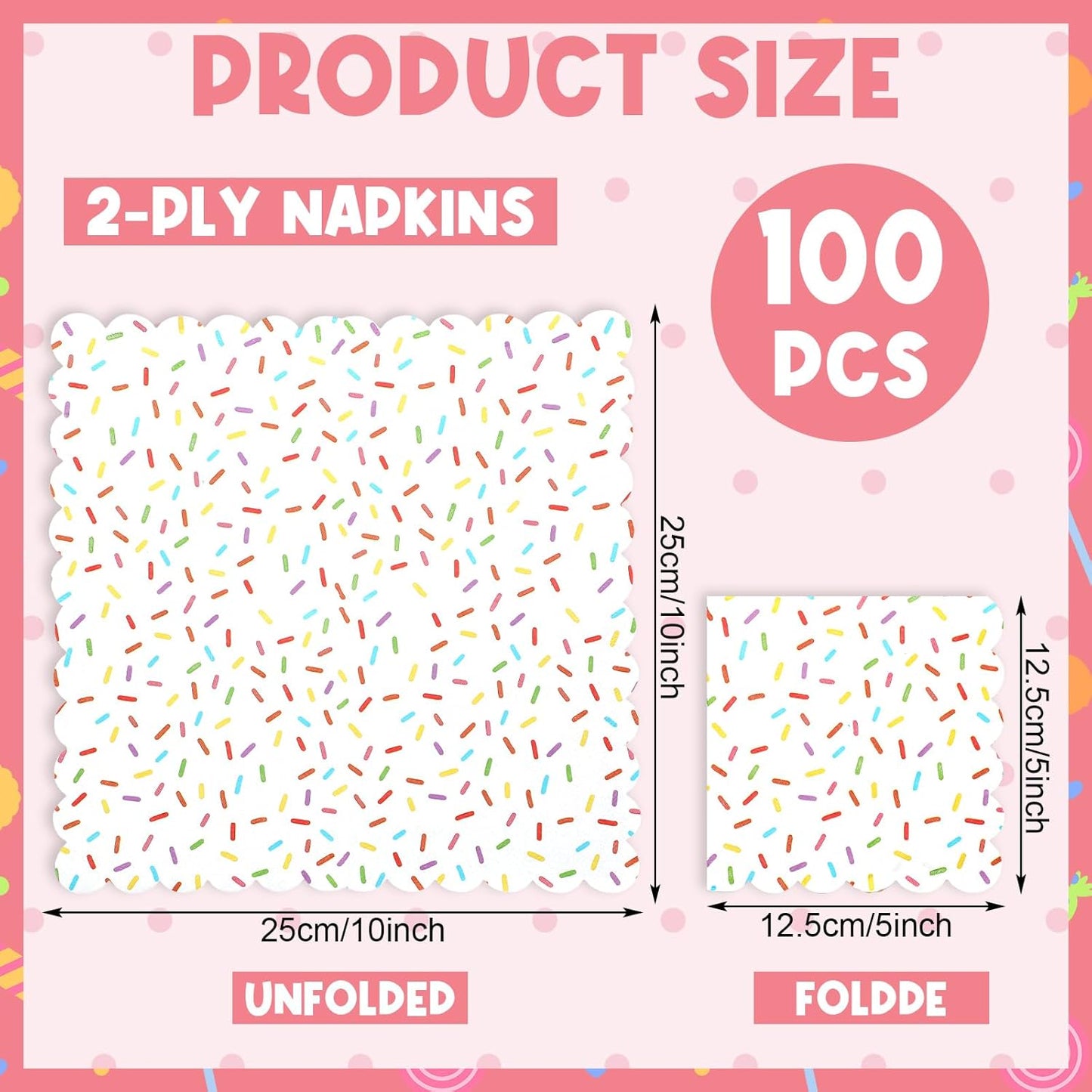 Crtiin 100 Pcs Donut Sprinkle Napkins Scalloped Ice Cream Napkins Disposable 2 Ply Donut Party Paper Cocktail for Baby Shower Birthday Wedding Party Cupcake Table Decor Supplies(White)