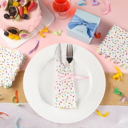 Crtiin 100 Pcs Donut Sprinkle Napkins Scalloped Ice Cream Napkins Disposable 2 Ply Donut Party Paper Cocktail for Baby Shower Birthday Wedding Party Cupcake Table Decor Supplies(White)