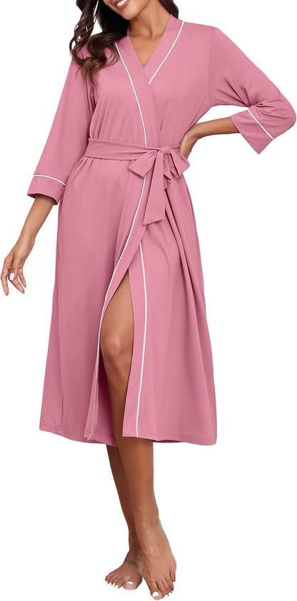 Robes for Women 3/4 Sleeve Long Bath Robe XS-4XL