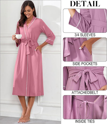 Robes for Women 3/4 Sleeve Long Bath Robe XS-4XL
