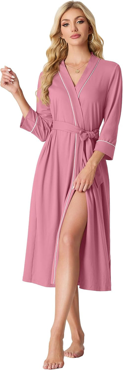 Robes for Women 3/4 Sleeve Long Bath Robe XS-4XL