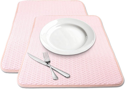 Dish Drying Mat, 2 Pack Microfiber Absorbent Pink Dish Drying Mat for Kitchen Counter, Large Size Dish Drying Pad