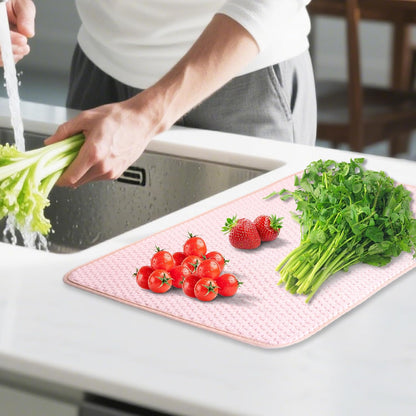 Dish Drying Mat, 2 Pack Microfiber Absorbent Pink Dish Drying Mat for Kitchen Counter, Large Size Dish Drying Pad