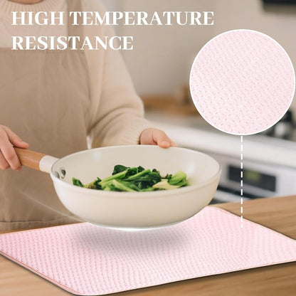 Dish Drying Mat, 2 Pack Microfiber Absorbent Pink Dish Drying Mat for Kitchen Counter, Large Size Dish Drying Pad