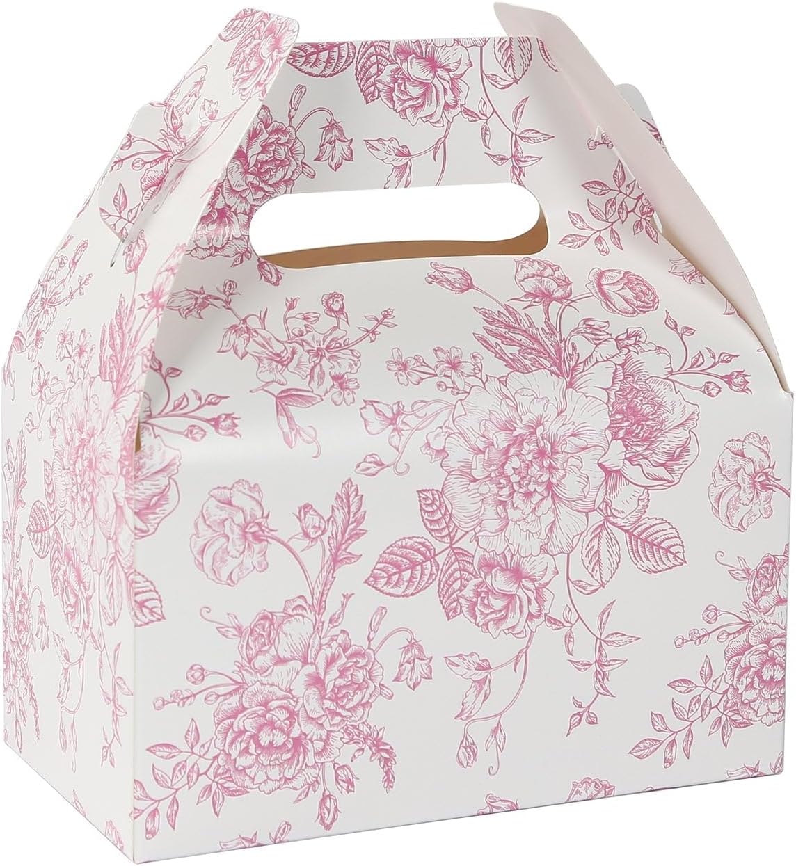 Efavormart 25 Pack Party Favor Gable Boxes in French Toile Pattern - Matte Pink and White Candy Treat Tote Boxes, Cardstock Paper - 6"x3.5"x7"