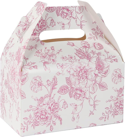 Efavormart 25 Pack Party Favor Gable Boxes in French Toile Pattern - Matte Pink and White Candy Treat Tote Boxes, Cardstock Paper - 6"x3.5"x7"