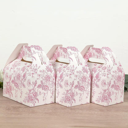 Efavormart 25 Pack Party Favor Gable Boxes in French Toile Pattern - Matte Pink and White Candy Treat Tote Boxes, Cardstock Paper - 6"x3.5"x7"