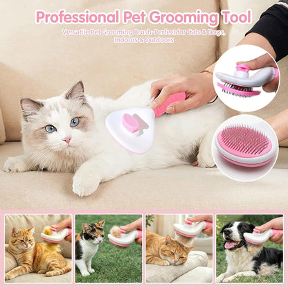 Aglads 6PCS Cat Rabbit Bunny Dog Grooming Kit,Self-Cleaning Slicker Brush,Fine-Tooth Comb, Pet Nail Clipper & File,Bathing Brush Glove,Microfiber Drying Towel,Storage Bag,Easy & Hassle-Free(6, pink)