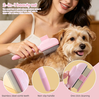 Aglads 6PCS Cat Rabbit Bunny Dog Grooming Kit,Self-Cleaning Slicker Brush,Fine-Tooth Comb, Pet Nail Clipper & File,Bathing Brush Glove,Microfiber Drying Towel,Storage Bag,Easy & Hassle-Free(6, pink)