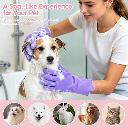 Aglads 6PCS Cat Rabbit Bunny Dog Grooming Kit,Self-Cleaning Slicker Brush,Fine-Tooth Comb, Pet Nail Clipper & File,Bathing Brush Glove,Microfiber Drying Towel,Storage Bag,Easy & Hassle-Free(6, pink)