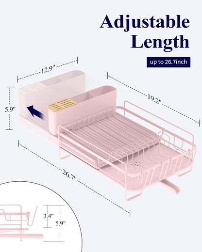 Extendable Dish Drying Rack, 19.2"-26.7" L x 12.9" W, Pink