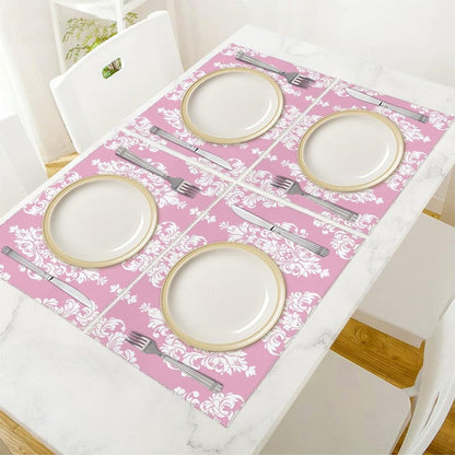 Peach Damask Pattern Placemats Set of 4 - Non-Slip Heat Resistant Place Mats Farmhouse Rustic Table Mats Reusable Hard Canvas Placemat for Dining, Kitchen, Party Indoor/Outdoor Decoration