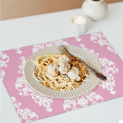 Peach Damask Pattern Placemats Set of 4 - Non-Slip Heat Resistant Place Mats Farmhouse Rustic Table Mats Reusable Hard Canvas Placemat for Dining, Kitchen, Party Indoor/Outdoor Decoration