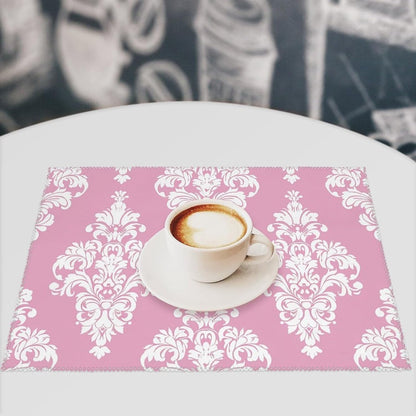 Peach Damask Pattern Placemats Set of 4 - Non-Slip Heat Resistant Place Mats Farmhouse Rustic Table Mats Reusable Hard Canvas Placemat for Dining, Kitchen, Party Indoor/Outdoor Decoration