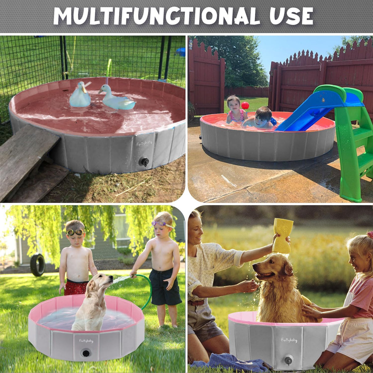 Furrybaby Foldable Dog Pool Non-Slip Hard Bath Tub Indoor Outdoor Pets Kids