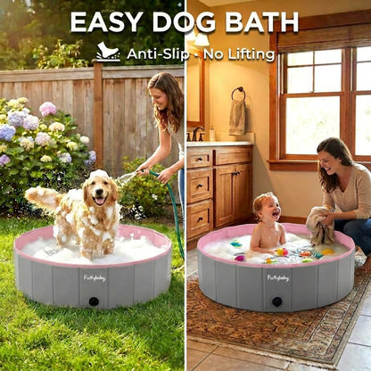 Furrybaby Foldable Dog Pool Non-Slip Hard Bath Tub Indoor Outdoor Pets Kids