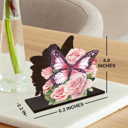 Pink Butterfly Flowers Napkin Holder for Table Decor Pink Butterfly Roses Wooden Napkin Holder for Home Kitchen Dining Room Girls Room Decorations