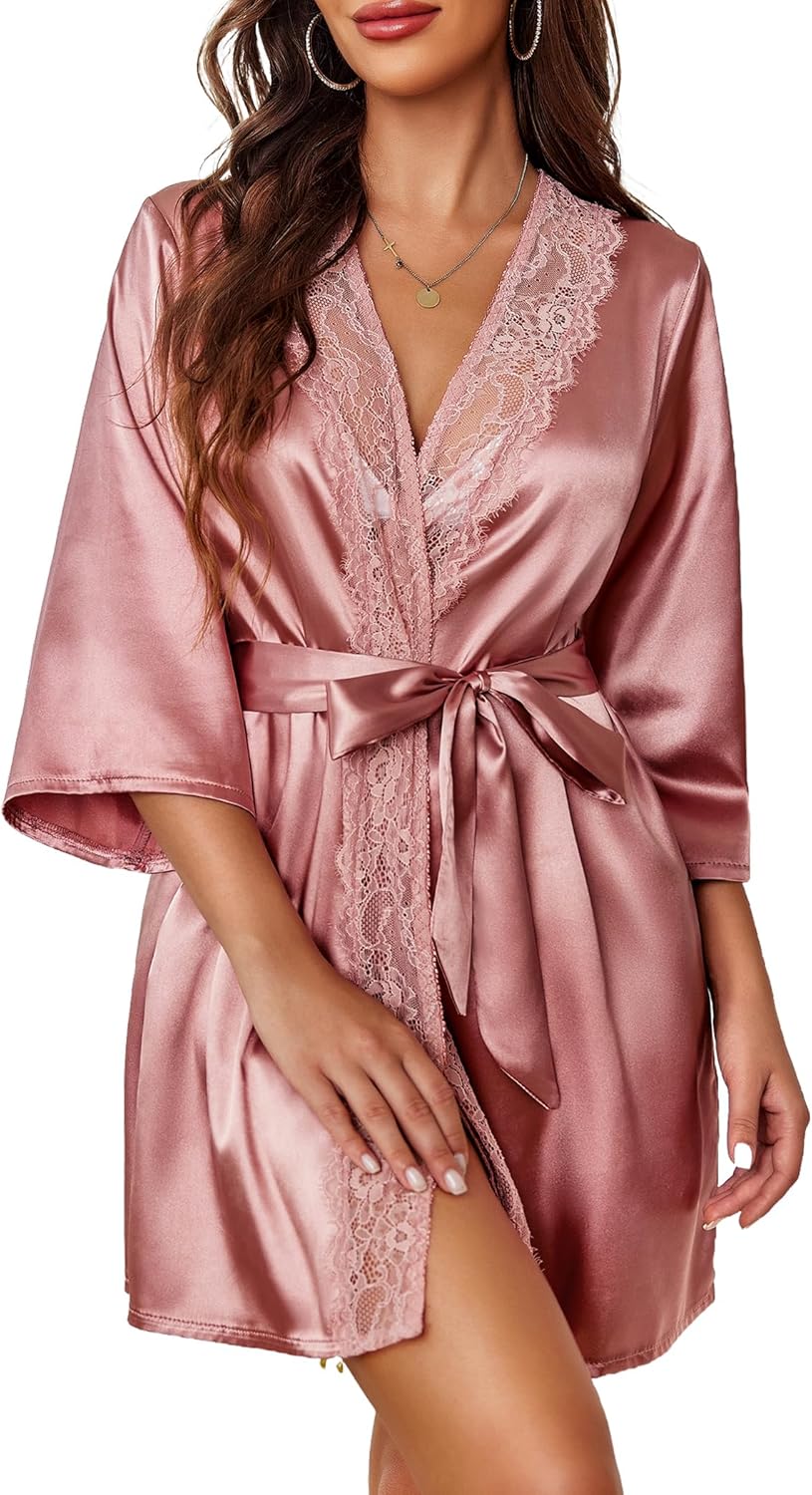 Women's Kimono Robe Short Satin Pure Short Silky Robes