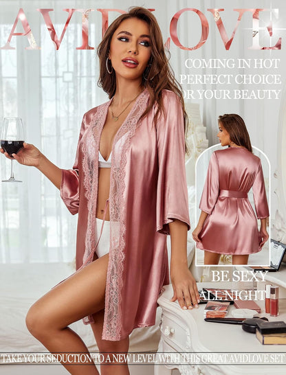 Women's Kimono Robe Short Satin Pure Short Silky Robes