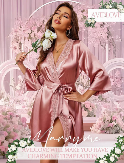 Women's Kimono Robe Short Satin Pure Short Silky Robes
