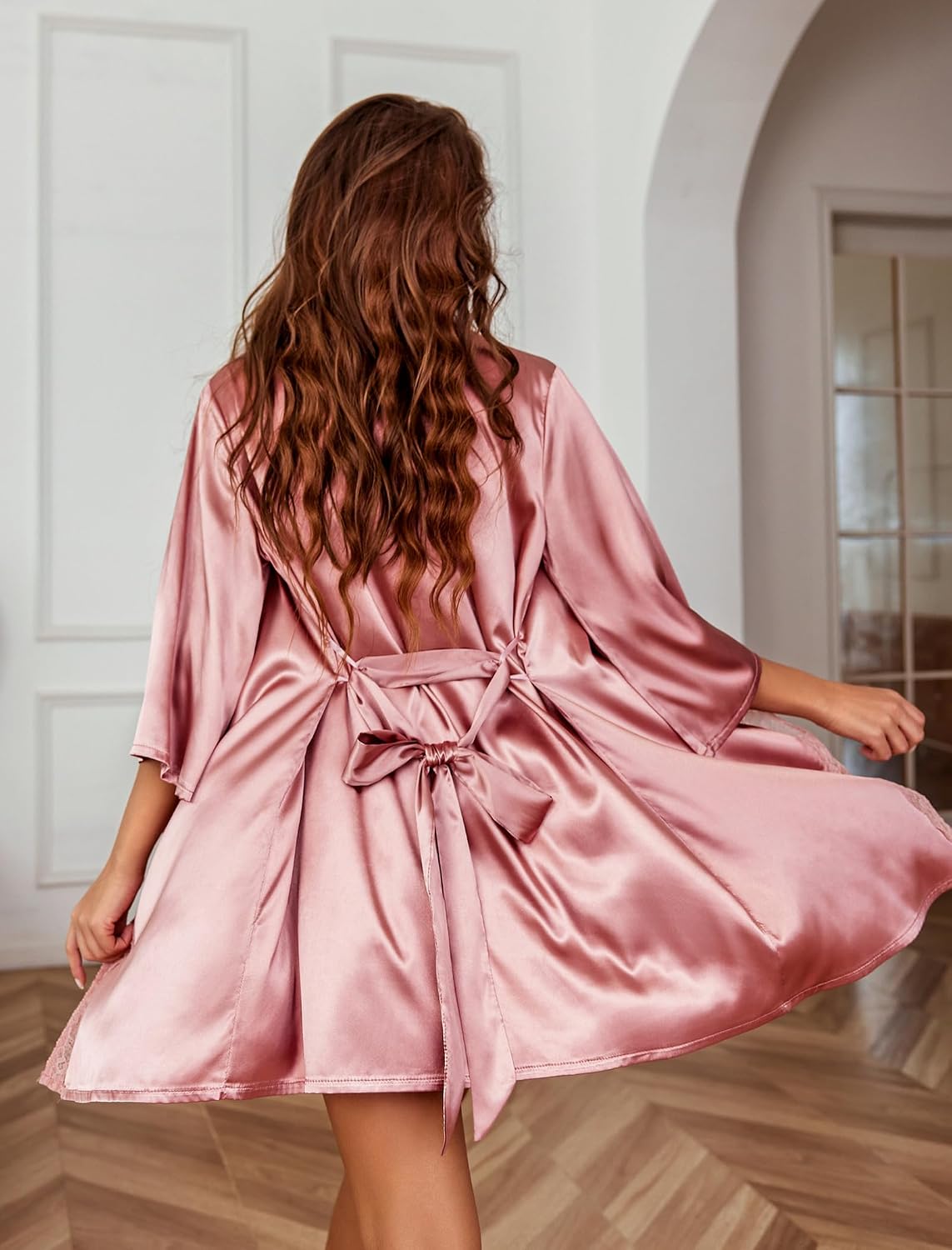 Women's Kimono Robe Short Satin Pure Short Silky Robes