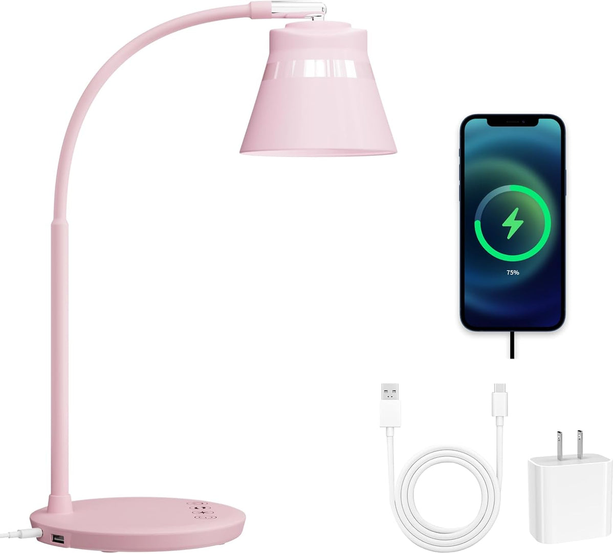AXX TU08 Pink Cute Desk Lamp with USB Charging Port for College Dorm Room