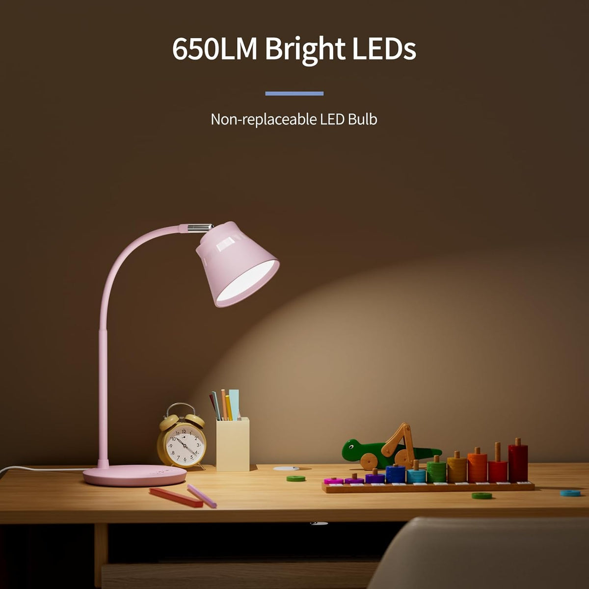 AXX TU08 Pink Cute Desk Lamp with USB Charging Port for College Dorm Room