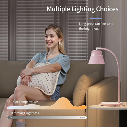 AXX TU08 Pink Cute Desk Lamp with USB Charging Port for College Dorm Room