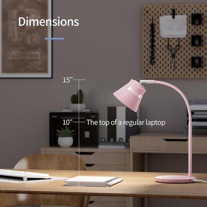 AXX TU08 Pink Cute Desk Lamp with USB Charging Port for College Dorm Room