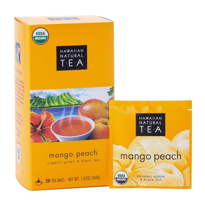 Mango Peach Flavored Organic Tea - Tropical Fruit Green and Black Tea Blend - Perfect Daily Cup & Gift for Special Occasions - 20 Tea Bags
