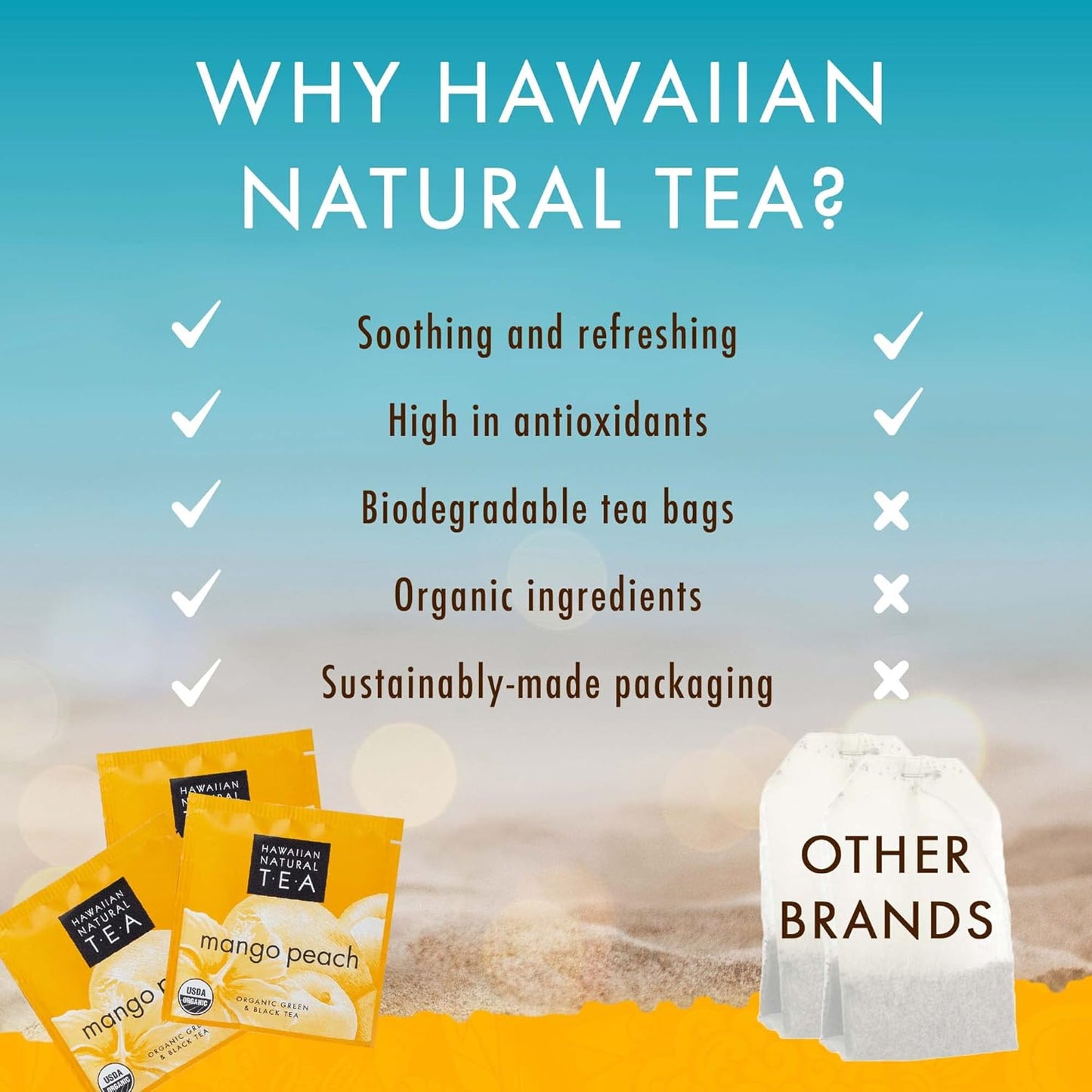 Mango Peach Flavored Organic Tea - Tropical Fruit Green and Black Tea Blend - Perfect Daily Cup & Gift for Special Occasions - 20 Tea Bags