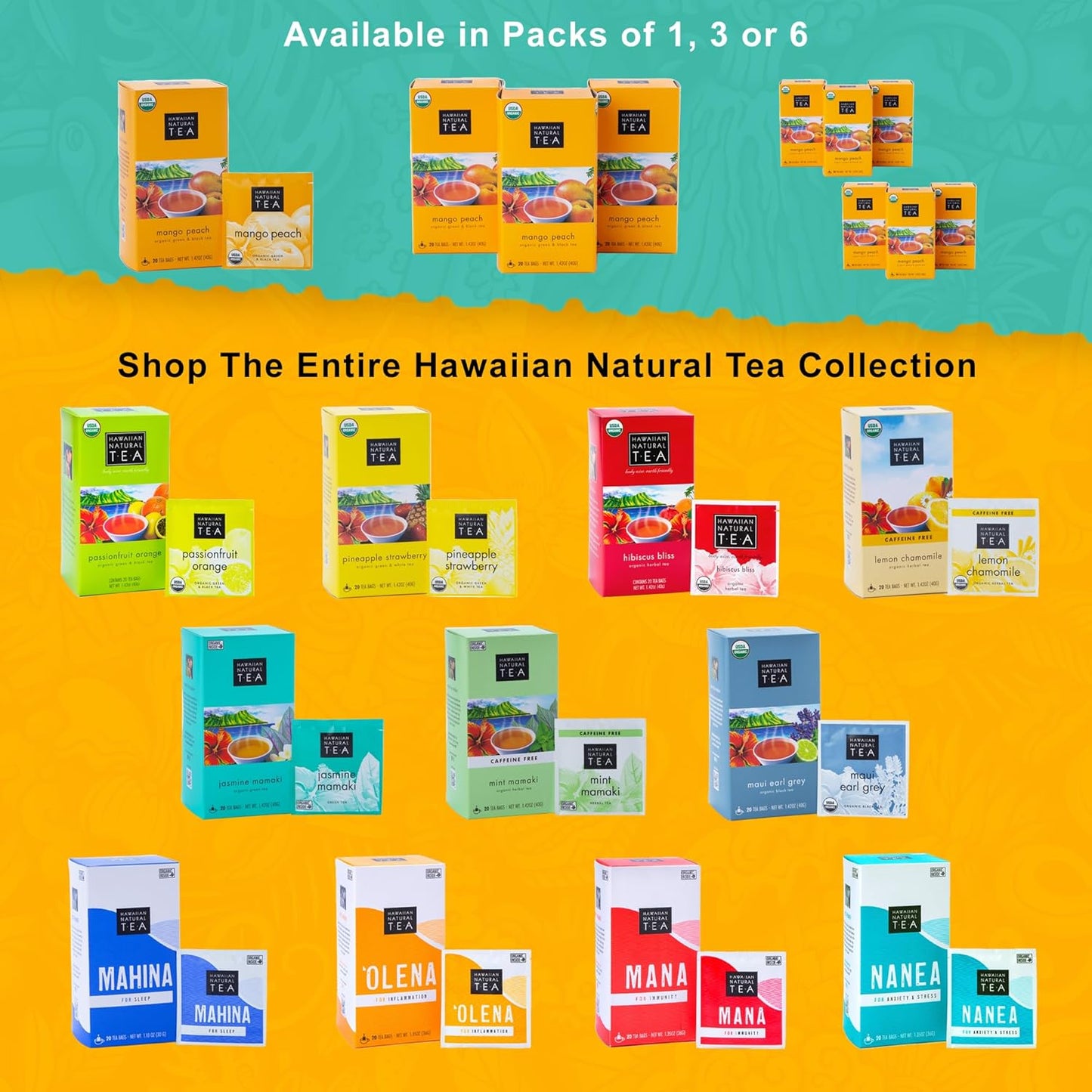 Mango Peach Flavored Organic Tea - Tropical Fruit Green and Black Tea Blend - Perfect Daily Cup & Gift for Special Occasions - 20 Tea Bags