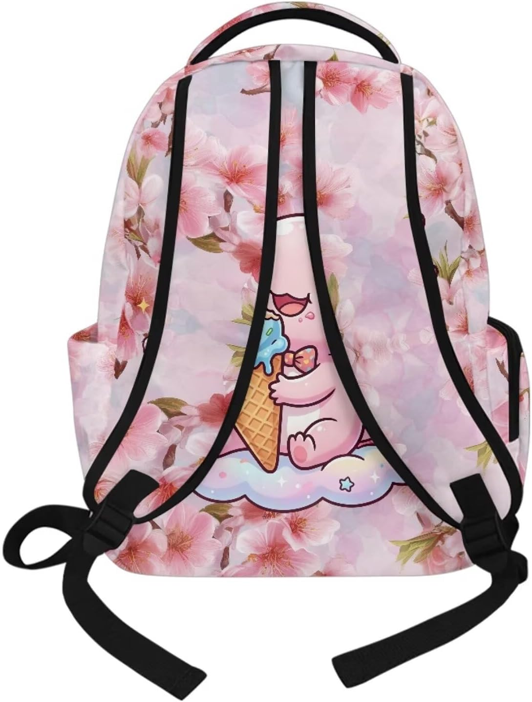 Axolotl Printed Kids Backpacks for Girls Cute Pink Cherry Blossom Printed Schoolbag Bookbag with Sturdy Top Handle Preschool Backpack for Teens Girls