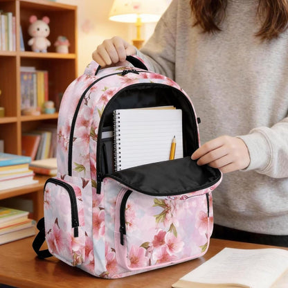 Axolotl Printed Kids Backpacks for Girls Cute Pink Cherry Blossom Printed Schoolbag Bookbag with Sturdy Top Handle Preschool Backpack for Teens Girls