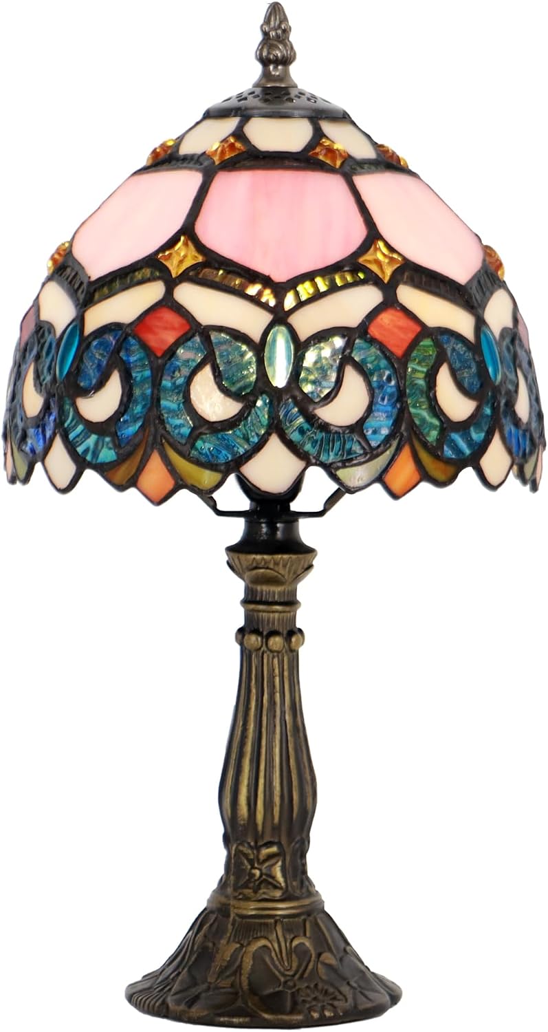 Tiffany Table Lamp Stained Glass Bedside Accent Light 8X8X14.5 inch